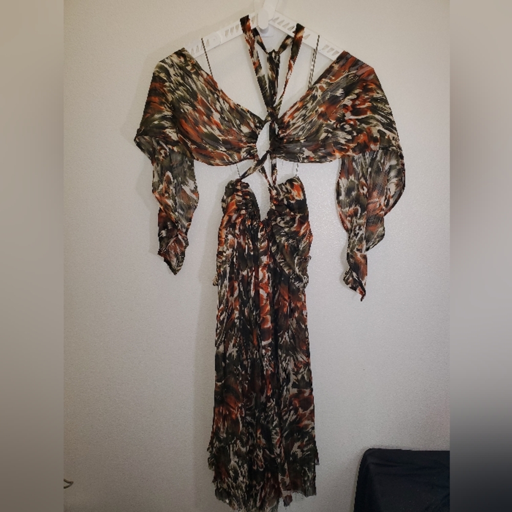 MISS LOLA Elegant Multicolor Women's Dress. Sheer Size Medium